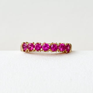 Seven Stone Band | 14ct Gold | Size M½ | 2.22g | Synthetic Pink Sapphire