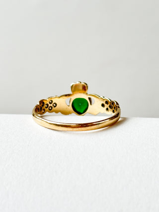 Green Agate Claddagh Ring | 9ct Gold | Size U | 2.04g