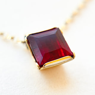 Square Ruby Pendant | 14ct Gold | Synthetic Ruby | High-Quality Setting | 18in 9ct Fine Cable Link