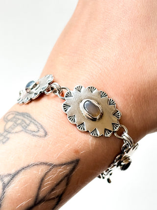 Grey Agate Mexican Silver Bracelet | 925 Silver | 7.09-Inch | 24.81g
