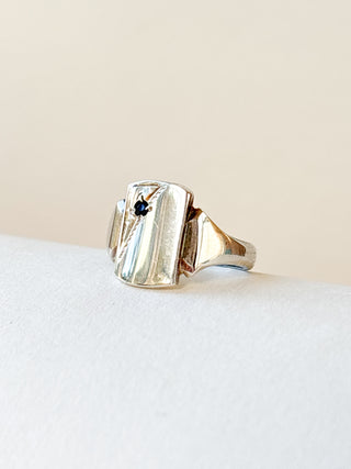 Black Stone Corner Signet Ring | Sterling Silver | 2.62g | Size J