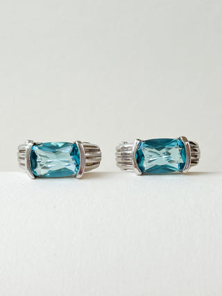 Blue Stone Huggie Earrings | 925 Silver | 7.08g