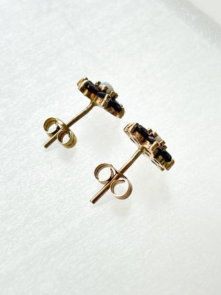 Garnet & Precious Opal Flower Stud Earrings | 9ct Gold | 1.17g