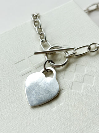 Love Heart T-Bar Chain | 925 Silver | 17.5-Inch | 25.51g
