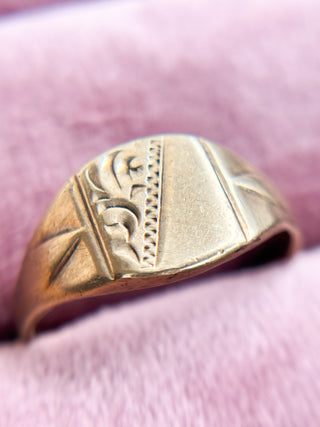 Square Signet Ring with Hand Engraving | 9ct Gold | Size K | 2.30g plus resizing