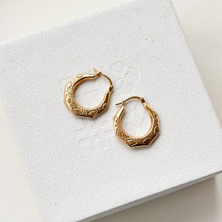 Engraved Geometric Hoops | 9ct Gold | 2cm x 2.3cm | 1.66g