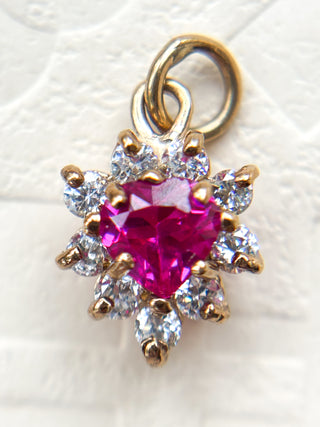 Syn Pink Sapphire & CZ Cluster Pendant | 9ct Gold | 18-Inch Diamond Anchor Chain | 0.95g