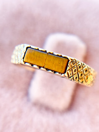 Tiger’s Eye Bar Signet Ring | 9ct Gold | 1.42g | Size L½