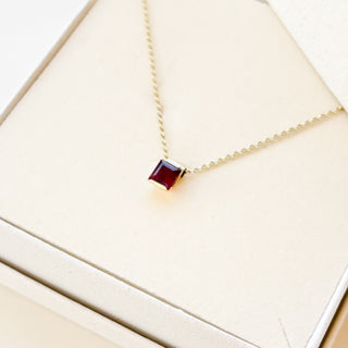 Square Ruby Pendant | 14ct Gold | Synthetic Ruby | High-Quality Setting | 18in 9ct Fine Cable Link