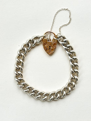 Silver Bracelet | 9ct Gold Engraved Heart | 7-Inch | 39.81g
