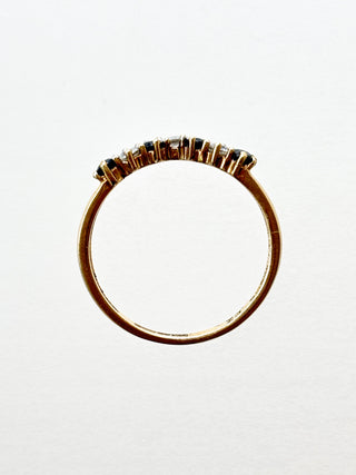 CZ & Synthetic Sapphire Chevron Ring | 9ct Gold | Size N | 1.46g