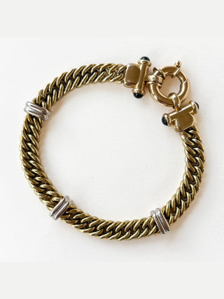 Curb Bracelet with Bolt Clasp Cabochon Sapphire| 9ct Gold | 19.5cm | 31.6g