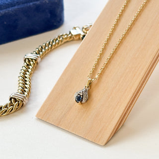 Sapphire & Diamond Pendant 14ct Necklace | 2g | 18" Fine Cable Chain 9ct