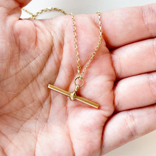 Classic Statement T-Bar Necklace | 9ct Gold | 20" Heavy Cable Link Chain | 6.58g