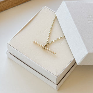 Classic Statement T-Bar Necklace | 9ct Gold | 20" Heavy Cable Link Chain | 6.58g
