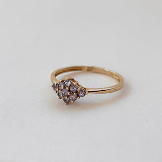 East-West Diamond cluster Ring | Size P | 9ct Gold | 1.4g | Colour-Shift Ston