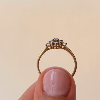 East-West Diamond cluster Ring | Size P | 9ct Gold | 1.4g | Colour-Shift Ston