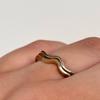 Two-Tone Gold Wave Ring Set | 9ct Gold | 3.4g Total, size M1/2
