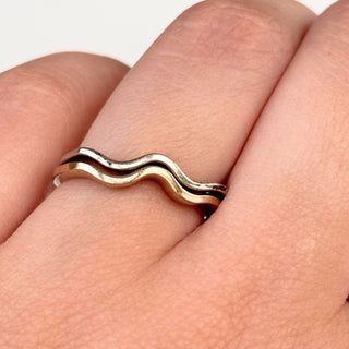 Two-Tone Gold Wave Ring Set | 9ct Gold | 3.4g Total, size M1/2