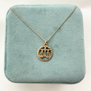 14ct Libra Necklace | 18" 9ct Cable Link Chain | 2.58g Total | 20mm Reversible Cut-Out Design