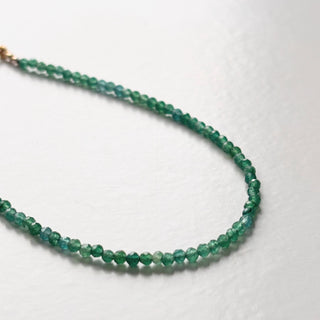 Strand of Natural Green Stone Beads with 9ct Gold Jumprings | 16 Inch | Professionally Restrung