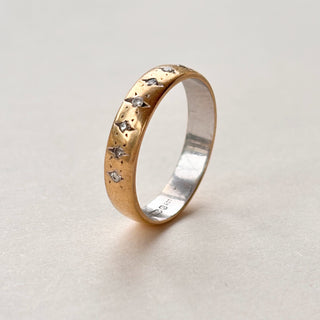 7-Stone Natural Diamond Band | 9ct Yellow &amp; White Gold | Size N½ | 2.5g
