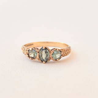 Trilogy Ring | Green Oval &amp; Round Stones | Size O | 2.3g