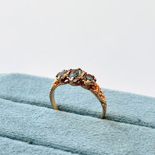 Trilogy Ring | Green Oval &amp; Round Stones | Size O | 2.3g