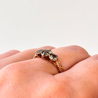 Trilogy Ring | Green Oval &amp; Round Stones | Size O | 2.3g