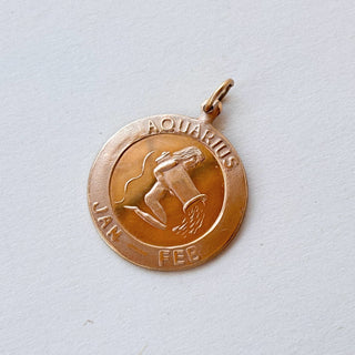 Heavy Aquarius Zodiac Medal Necklace | 9ct Gold | 20mm | 16" Chain | 3.7g