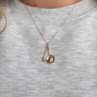 9ct Gold Frying Pan Charm and 18inch chain | Spatula & Fried Egg Detail | 9ct 2.6g