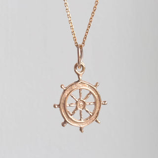 9ct Gold Ship’s Wheel Charm | 1.6g with 18" Curb Chain | Cut-Out Design