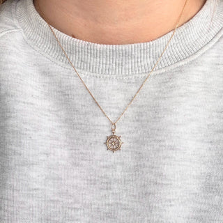 9ct Gold Ship’s Wheel Charm | 1.6g with 18" Curb Chain | Cut-Out Design