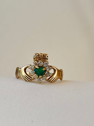 Agate & CZ Claddagh Ring | 9ct Gold | Size O | 2.43g