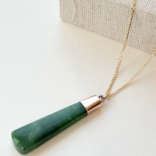 Jade Pendant with 9ct Gold Holder & Jumpring | 50mm x 15mm