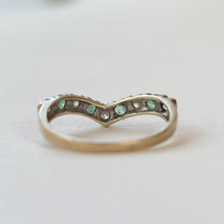 Chevron Ring with Green & Clear CZ Stones | 9ct Gold | Size L | 1.6g