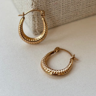 Tiny Textured Huggie Earrings | 9ct Gold | 8mm Diameter | 0.40g