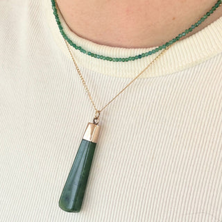Jade Pendant with 9ct Gold Holder & Jumpring | 50mm x 15mm