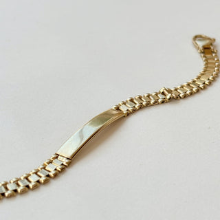 Identity Bracelet | 9ct Gold | 8.10g | 7.5" | Oyster Links | Heavy Lobster Clasp