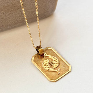 Pisces Medallion Pendant Necklace | 9ct Gold | 3.7g | 18" Flat Curb Chain | 30mm x 20mm