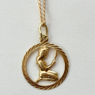 Virgo Medallion Necklace | 14ct Gold Pendant | 18" 9ct Flat Curb Chain | 2.91g Total
