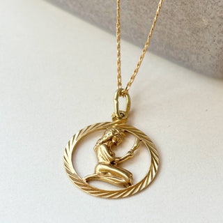 Virgo Medallion Necklace | 14ct Gold Pendant | 18" 9ct Flat Curb Chain | 2.91g Total