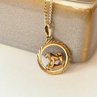 Leo Medallion Pendant Necklace | 14ct Gold Pendant 2.71g | 18" 9ct Flattened Curb Chain | 4.30g Total | 3D Sculpted Lion Design