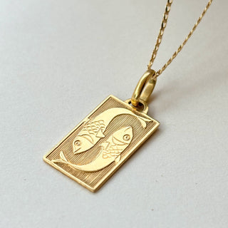 Pisces Rectangular Necklace | 18ct Gold Pendant 2.13g | 18" 9ct Flattened Curb Chain | 3.71g Total