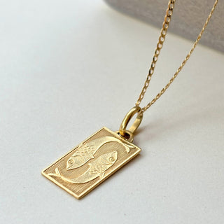 Pisces Rectangular Necklace | 18ct Gold Pendant 2.13g | 18" 9ct Flattened Curb Chain | 3.71g Total