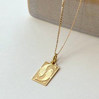 Pisces Rectangular Necklace | 18ct Gold Pendant 2.13g | 18" 9ct Flattened Curb Chain | 3.71g Total