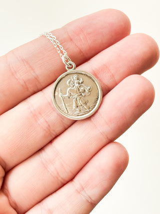 Round St. Christopher Medal Pendant | Sterling Silver | 2.07g
