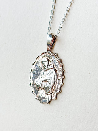 St. Francis Medal Pendant with Ridged Edge | Sterling Silver | 2.37g
